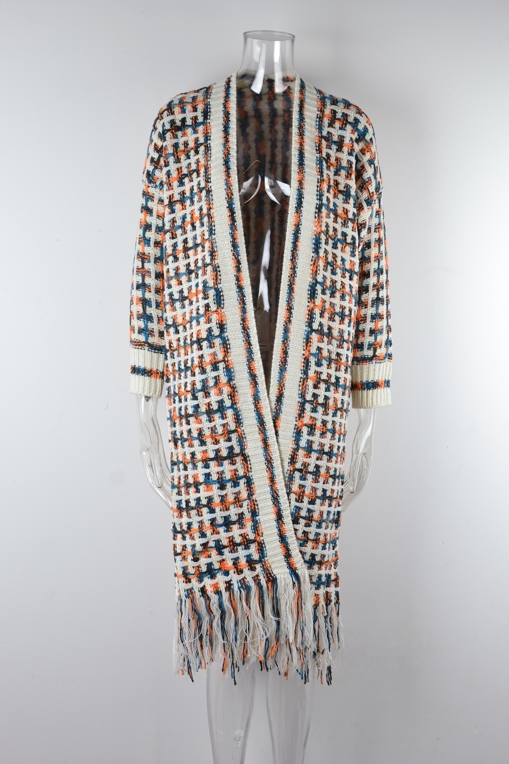 Elegant Colorful Long Cardigan Sweater Womens Large Size Knitted Sweater Coat